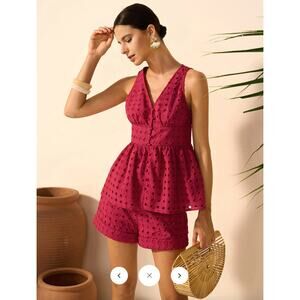 Commense Eyelet Peplum Top With Shorts Set Sz L